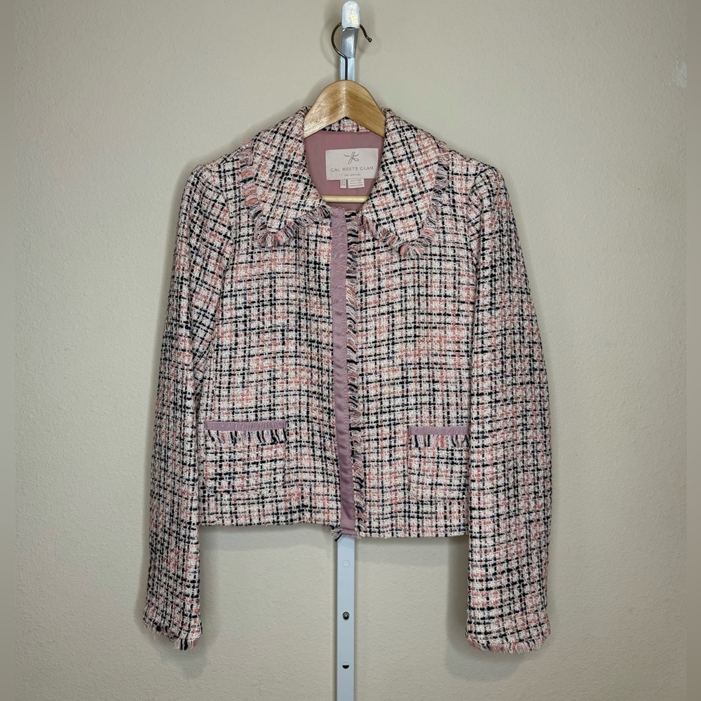 Gal Meets Glam Pink and Black Tweed Blazer
